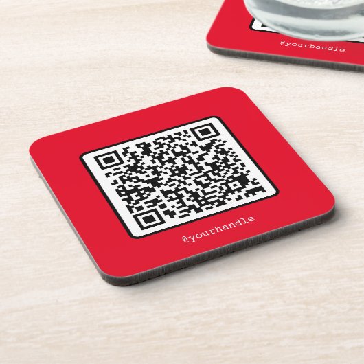 Red QR Code Social Media Custom Simple Modern Bier Onderzetter (Linkerzijde)