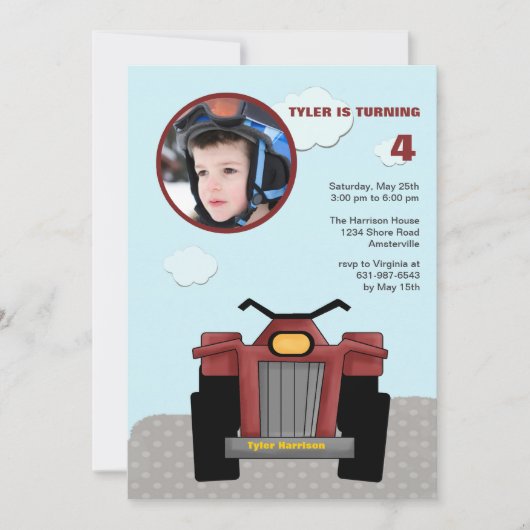 Red Quad Photo Invitation Kaart (Voorkant)