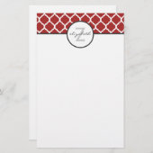 Red Quatrefoil Monogram Briefpapier (Voorkant / Achterkant)