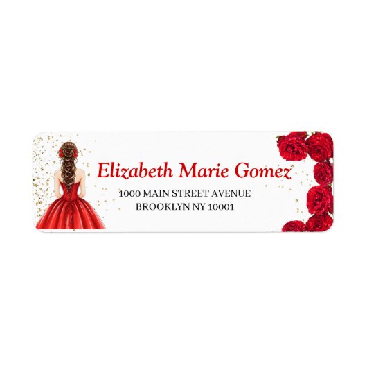 Red Quinceañera Custom Return Address Label (Voorkant)