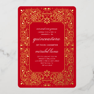 Red Quinceañera invitaciones Folie Uitnodiging