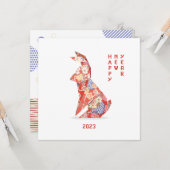 Red Rabbit Origami Year of the Rabbit 2023 Kaart (Voorkant / Achterkant in situ)