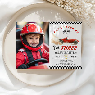 Red Race auto Cant catch me Boy Foto 3e Verjaardag Kaart