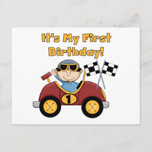 Red Race Car 1st Birthday Tshirts en Gifts Briefkaart