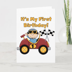 Red Race Car 1st Birthday Tshirts en Gifts Kaart