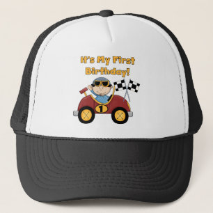 Red Race Car 1st Birthday Tshirts en Gifts Trucker Pet
