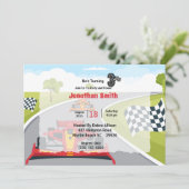 Red Race Car 3ème anniversaire de fête Invitation (Debout devant)