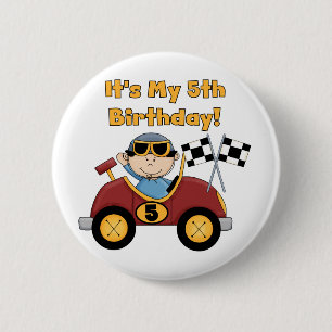 Red Race Car 5th Birthday Tshirts en Gifts Ronde Button 5,7 Cm