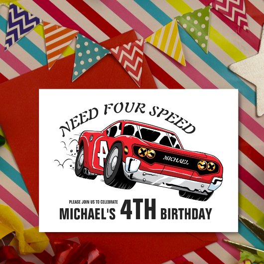Red Race Car Anniversaire Fête Invitation