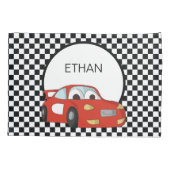 Red Race Car Black White, gecheckt op vlag Kindere Kussensloop (Achterkant)