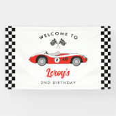 Red Race Car Boy 2e Verjaardag Welkom Spandoek (Horizontaal)
