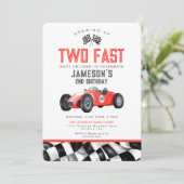 Red Race Car Deux Fast 2nd Birthday Invitation (Debout devant)