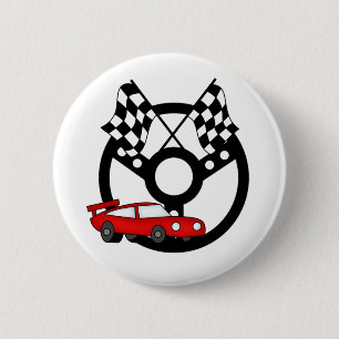Red Race Car en Flags Ronde Button 5,7 Cm