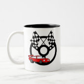 Red Race Car en Flags Tweekleurige Koffiemok (Links)
