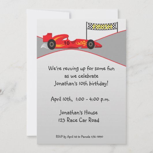 Red Race Car, Finish Line, Invitation Anniversaire (Devant)