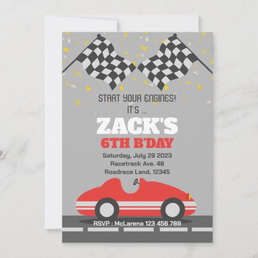 Red Race Car Invitation Anniversaire (Devant)
