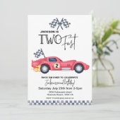 Red Race car TWO FAST Birthday invitation Kaart (Staand voorkant)