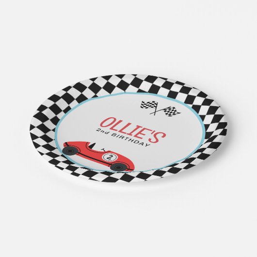 Red Race Car Two Snel Verjaardag Papieren Bordje (Gekanteld)