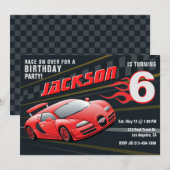 Red Racecar Racecar Invitation de fête d'anniversa (Devant / Derrière)
