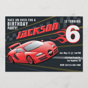 Red Racecar Racecar Invitation de fête d'anniversa