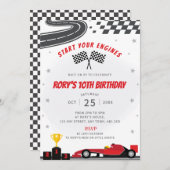 Red Racing Car Anniversaire Fête Invitation (Devant / Derrière)