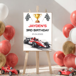Red Racing Car Boys Birthday Welcome Poster
