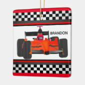Red Racing Car Checkered Design Square Ornament (Links)
