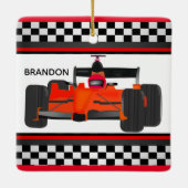 Red Racing Car Checkered Design Square Ornament (Achterkant)