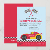 Red Racing Car Kids Verjaardagsfeest Kaart (Voorkant / Achterkant)