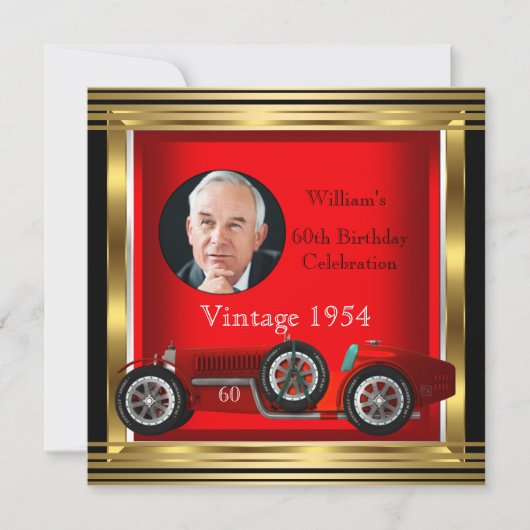  Red Racing Car Mans 60e verjaardag Foto Kaart (Voorkant)