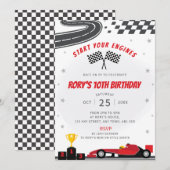 Red Racing Car verjaardagsfeestje uitnodiging (Voorkant / Achterkant)