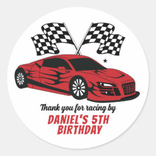 Red Racing Car voor kinderen - Birthday Party Ronde Sticker