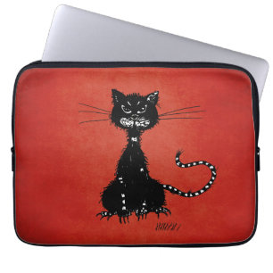 Red Ragged Black Cat Laptop Sleeve