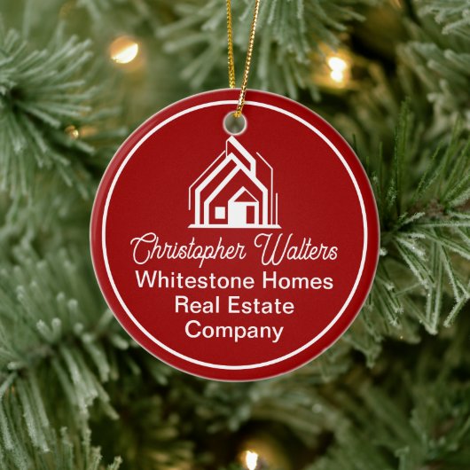 Red Real Estate Company Customized Christmas Keramisch Ornament (Boom)