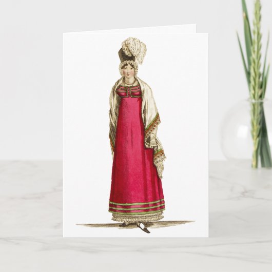 Red Regency Dress, Mode Tekening 1800's Kaart (Voorkant)