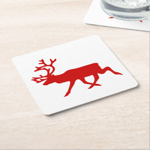 Red Reindeer/Cariou Silhouette Vierkante Kartonnen Onderzetter