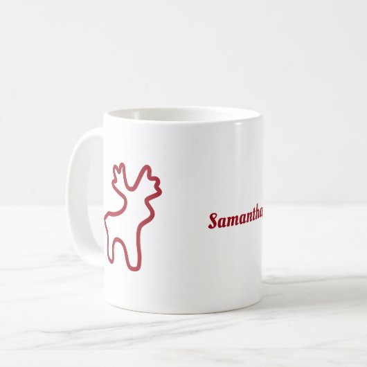 Red Reindeer Contour Personalized Name Koffiemok (Voorkant links)