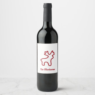 Red Reindeer Contour Personalized Name Wijn Etiket