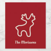 Red Reindeer Contour Personalized Name Wijn Etiket (Enkel label)