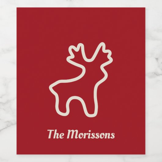 Red Reindeer Contour Personalized Name Wijn Etiket (Enkel label)