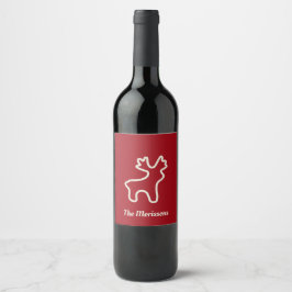 Red Reindeer Contour Personalized Name Wijn Etiket