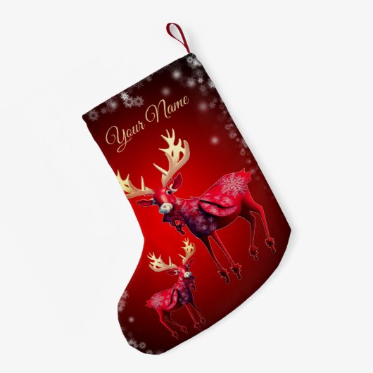 Red Reindeer Name Winter Holidays Kleine Kerstsok (Achterkant (Hangend))