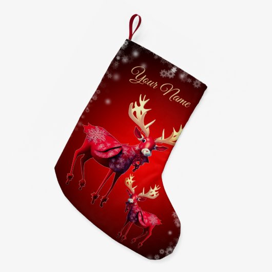 Red Reindeer Name Winter Holidays Kleine Kerstsok (Voorkant (Hangend))