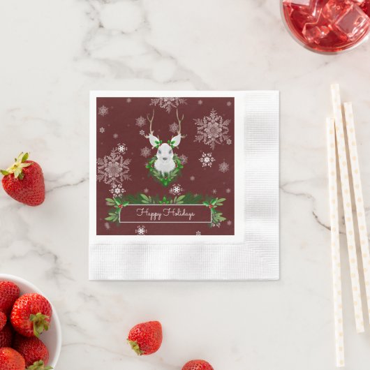 Red Reindeer Paper Napkin Servet (Insitu)