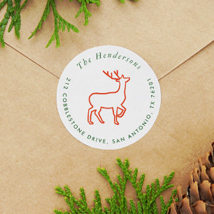Red Reindeer Scandinavisch Groen Retouradres Ronde Sticker
