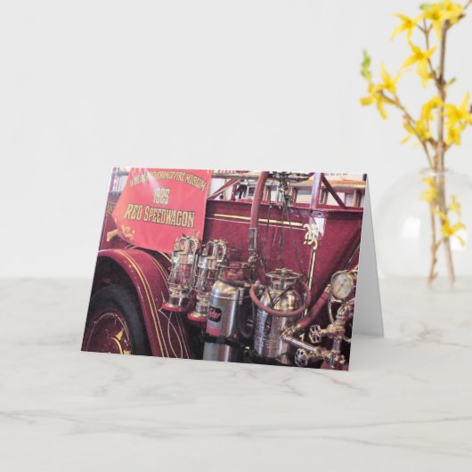 Red REO Speed Wagon Fire Engine Kaart (Gele Bloem)