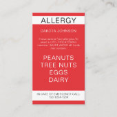 Red Restaurant Food Allergy Alert Kaart Contactkaartje (Voorkant)