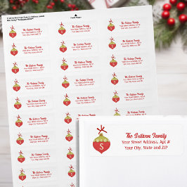 Red Retro Christmas Ornament Monogram Etiket