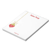 Red Retro Christmas Ornament Monogram Notitieblok (Gedraaid)