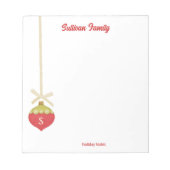 Red Retro Christmas Ornament Monogram Notitieblok (Voorkant)